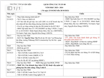 LỊCH CÔNG TÁC - TUẦN 8  (Từ ngày 23/10/2023 đến ngày 28/10/2023)·
