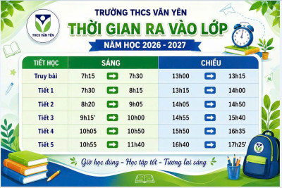 Trường THCS Văn Yên thông báo thời gian ra vào lớp năm học 2026-2027