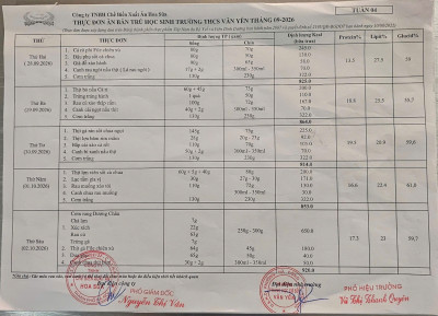 Thực đơn bán trú tuần 4 (từ ngày 28/9/2026 đến ngày 3/10/2026)