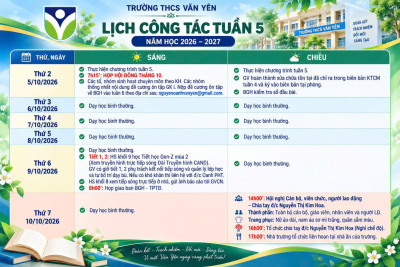 Lịch công tác tuần 5(từ ngày 5/10/2026 đến ngày 10/10/2026)