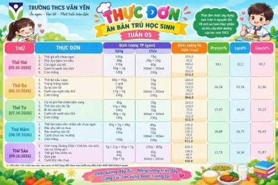 Thực đơn bán trú tuần 5 (từ ngày 5/10/2026 đến ngày 10/10/2026)