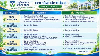 Lịch công tác tuần 8(từ ngày 26/10/2026 đến ngày 31/10/2026)