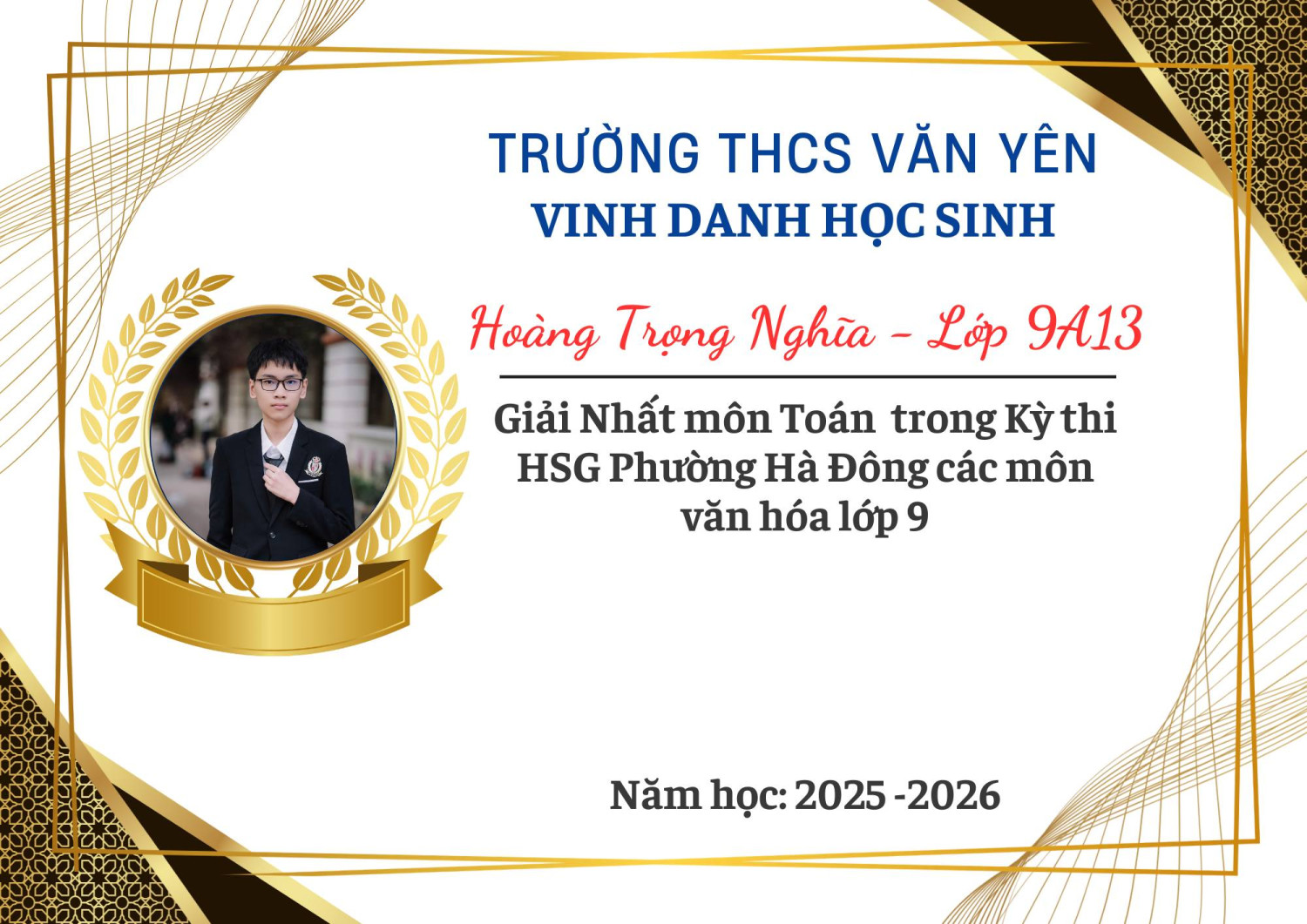 VINH DANH HỌC SINH GIỎI CÁC MÔN VĂN HÓA CẤP PHƯỜNG Năm học 2025 – 2026