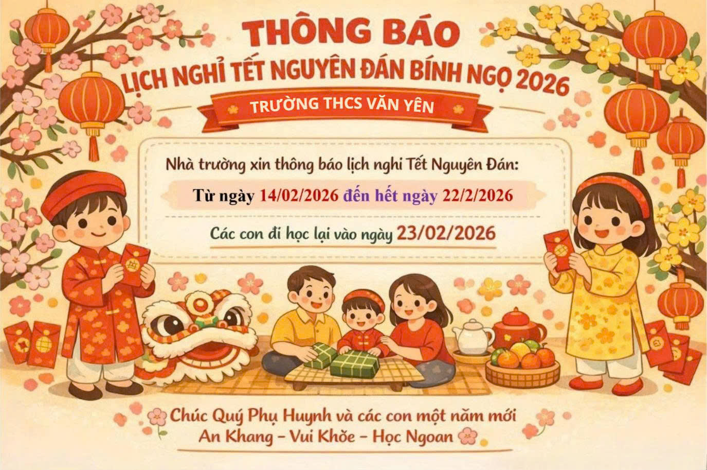 Thông báo lịch nghỉ Tết Nguyên Đán năm Bính Ngọ 2026