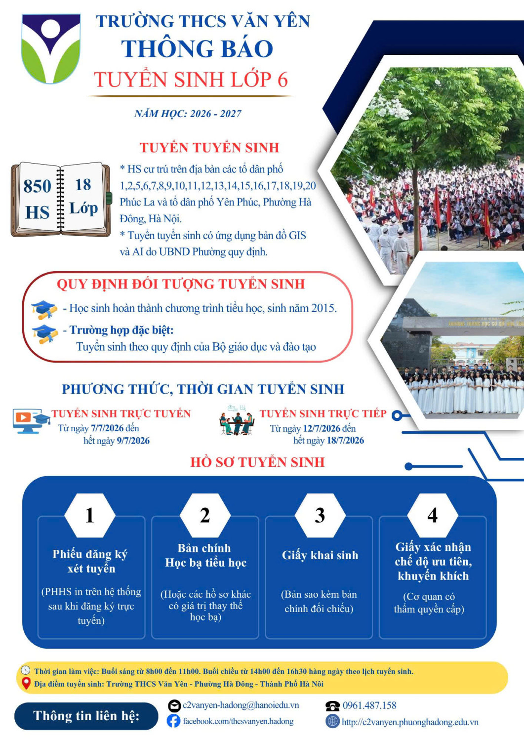 📣📣 TRƯỜNG THCS VĂN YÊN THÔNG BÁO TUYỂN SINH LỚP 6 NĂM HỌC 2026 – 2027 📣📣
