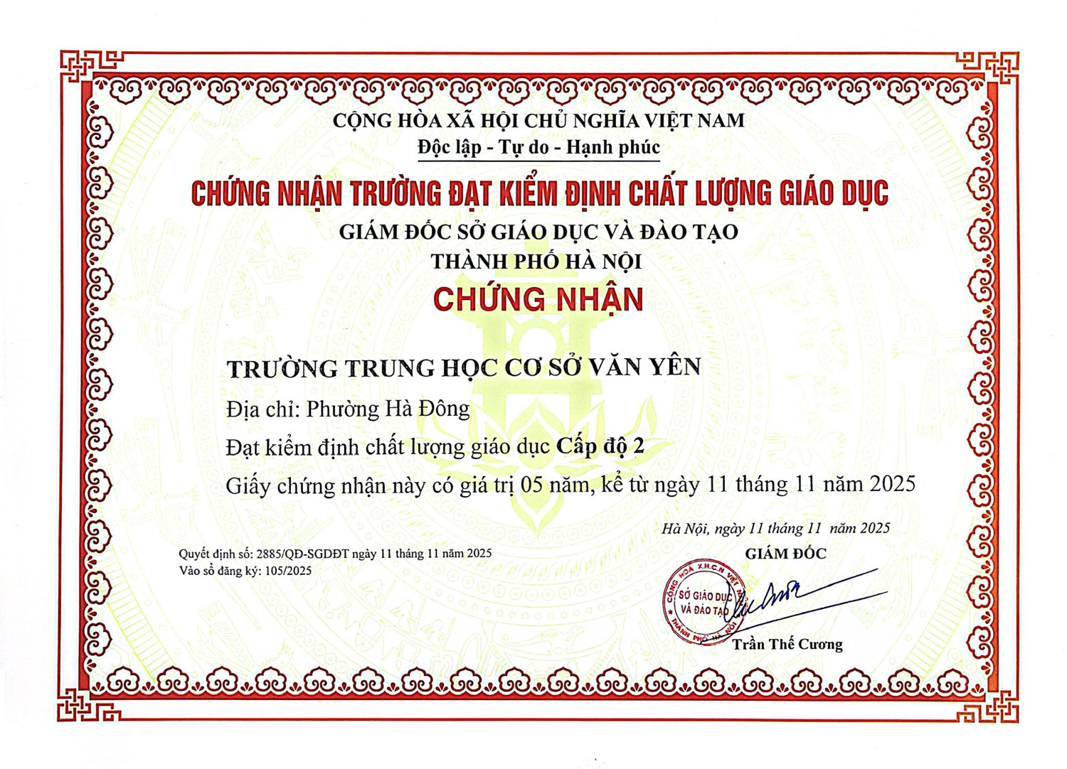 Quyết định v/v cấp Chứng nhận trường đạt kiểm định chất lượng giáo dục Đợt 3 - Năm 2025